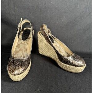 Y2K Coach Espadrille Karissa Wedge Platform Heels Bronze Metallic Size 9 B